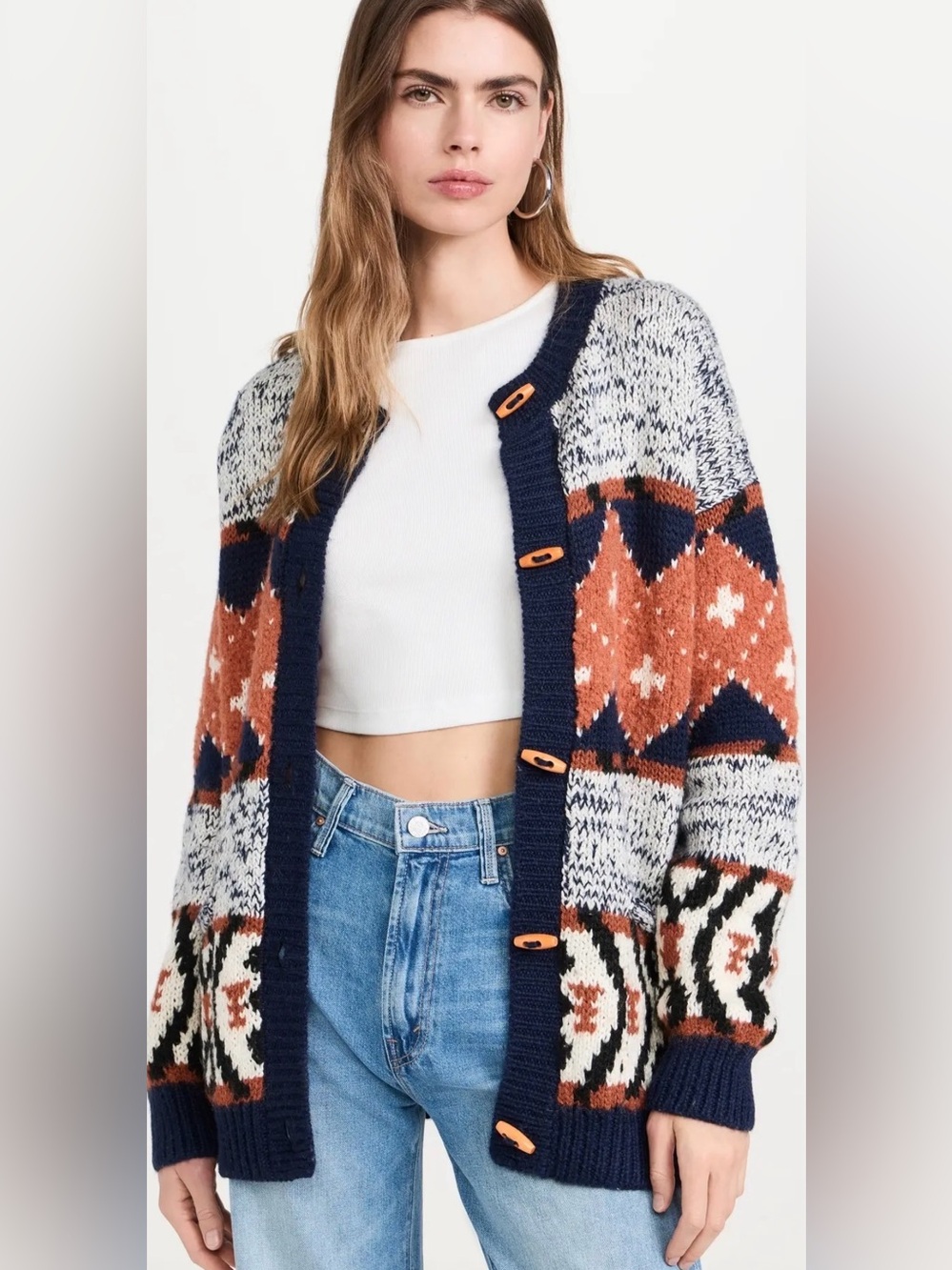 Mother Long Drop Cardigan Knit Sweater in One Tile at a Time Size L